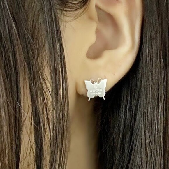 🦋NEW, Gucci Sterling Silver Butterfly Trademark Logo Earrings - Picture 15 of 16